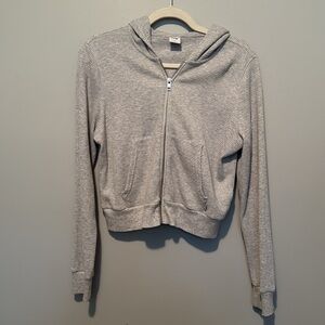 TNA Cropped Zip-Up Hoodie - Light Grey Waffle Knit (Size M) Heather Dover Grey